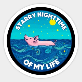 Starry Nighttime of My Life | Van Gogh Pig of the Bahamas Floating in the Sea | Piglet | Travel | Animal | Cruise | Vacation | Beach Sticker
